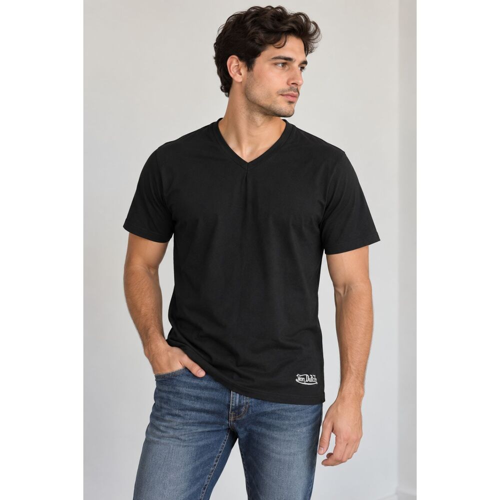Von Dutch Men’s Large V-Neck T-Shirts 3 Pack Black White Gray 100% Cotton